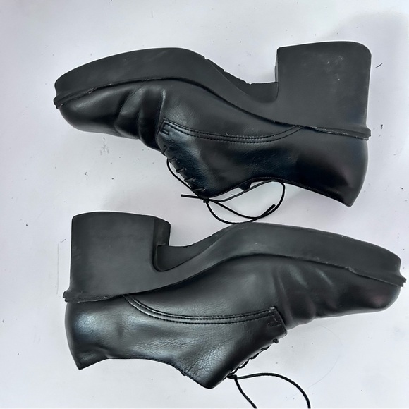 PREDICTIONS 90s Y2K Chunky Platform Heel Oxfords Size 8 Black Vegan Leather - Picture 7 of 11